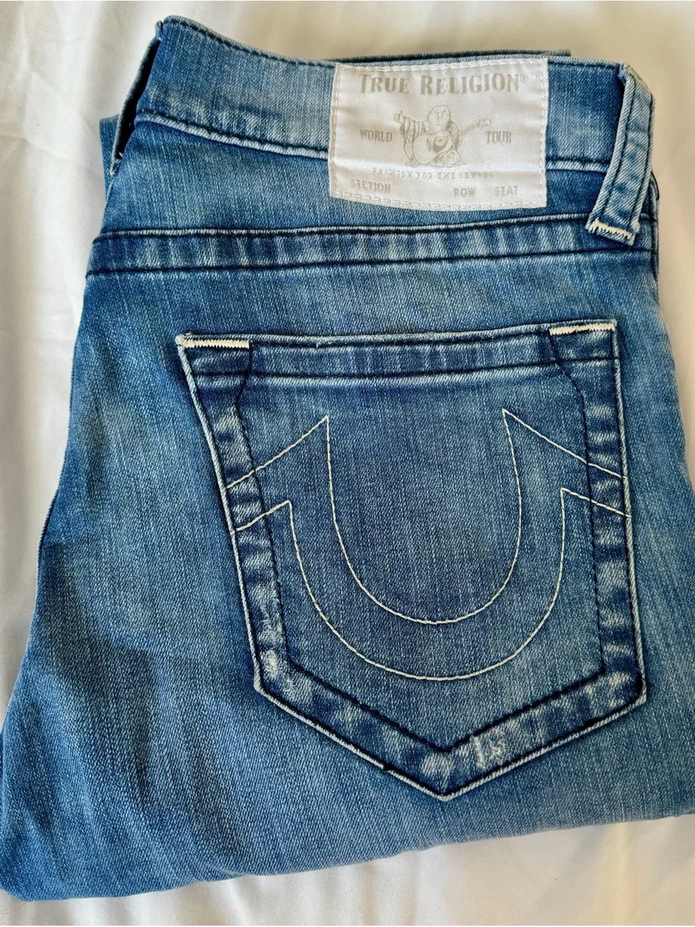 True Religion Straight Leg Jeans in Light Blue Denim